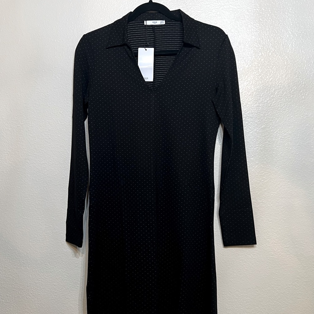 Black dotted business casual mid length dress by mango